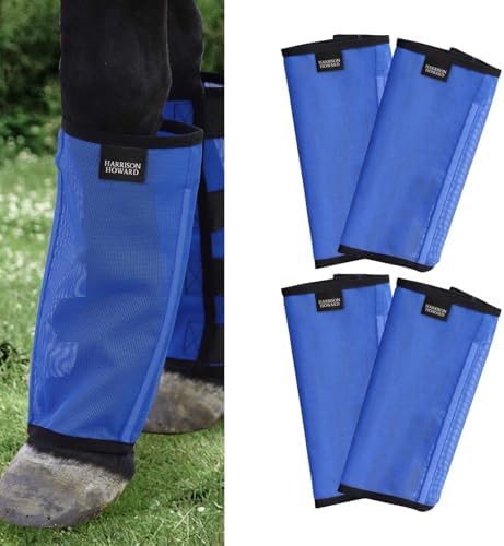 Harrison Howard Loose-Fitting Horse Fly Leggings Breathable, Tear-Resistant Fine Mesh Leg Guards Stay-on Comfortable Fly Boots (Set of 4) Blue Pony
