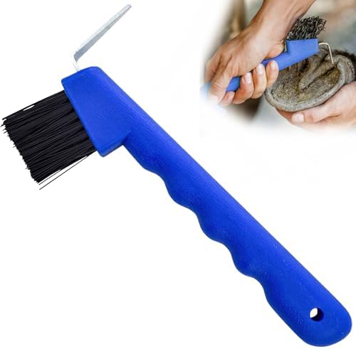 Jeffers 2 in 1 Horse Hoof Pick & Brush Combination Tool, 4" handle - Blue