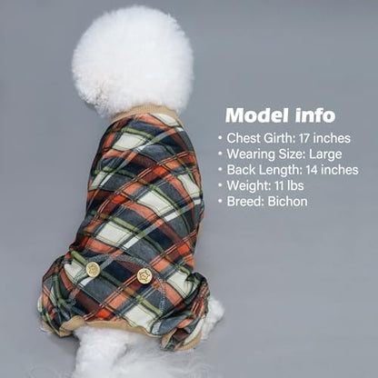 KYEESE Velvet Dog Pajamas for Large Dogs Soft Plaid Onesie Daily Wear