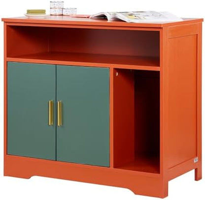 VEVOR Cat Litter Box Enclosure, 31 in Hidden Litter Box Cabinet with Shelf & Storage, Modern Style Indoor Cat Washroom, Wooden Kitty House Furniture End Table, Fit Most Litterboxes, Red & Green