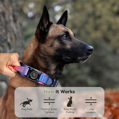 2026 Upgrade Waterproof Tactical AirTag Dog Collar, Built in AirTag Holder