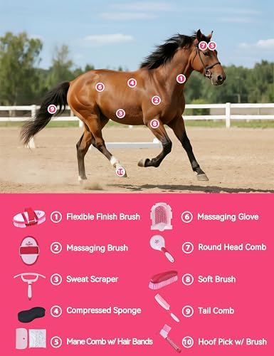 11-Piece Horse Grooming Kit with Waterproof Tote Pink Garnet