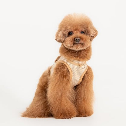 Puppia Amatus Dog Vest Harness B (Step-in) Fashionable Houndstooth Pattern Spring Summer Harness for Small and Medium Dogs, Beige, Large