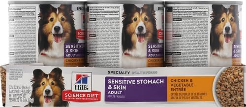 Hill's Science Diet Adult Sensitive Stomach & Skin Wet Dog Food, Chicken & Vegetable, 12.8 oz. Cans, 12-Pack