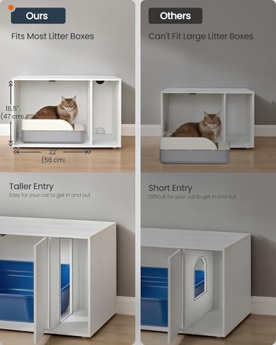 SONGMICS Home Cat Litter Box Enclosure, Snapsemble Superfast Assembly, Cat House for Large Cats, Display Side Table, Push-to-Open Doors, Minimalist Modern, Set of 2, Snow White UPCL013W01-2J