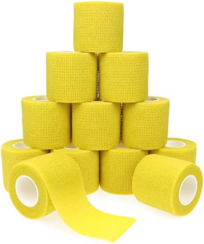 Self Adhesive Bandage Wrap Animal Cohesive Bandage Self Adherent Wrap First Aid Tape for Dogs Cats Horses Birds & Wrist Healing Ankle Sprain (2 Inch Yellow 12 Rolls)