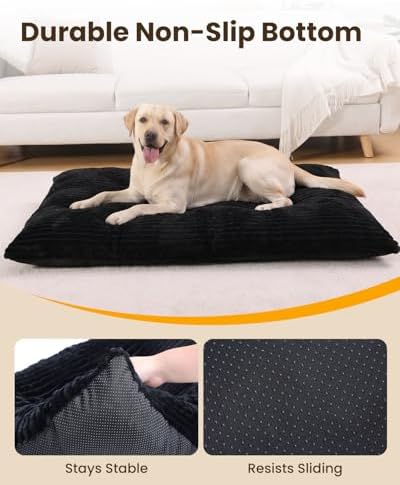 KSIIA Washable Dog Crate Bed Kennel Mat for Large Dogs, 48 x 29 Inch, Black