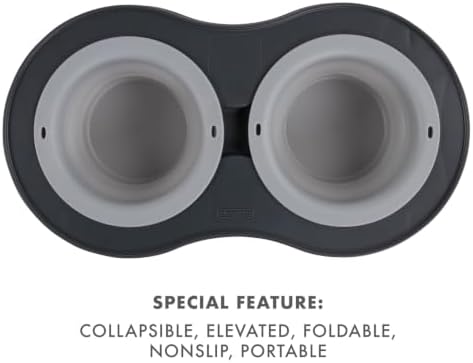 Dexas Pets Elevated Double Pet Feeder, Large, 2.5 Cup Capacity Bowls, Light Gray, Raised Pet Food and Water Bowls