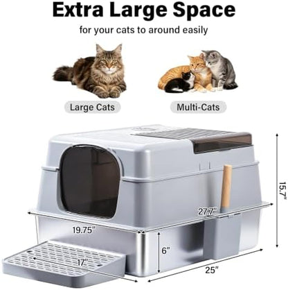 Stainless Steel Litter Box, XXXL Metal Litter Box with Lid