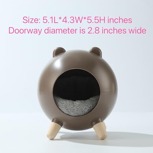 TUTU&LELE Hamster Hideout Space Elf Nest, Tiny House Bed with Round Plush Pad for Hamsters, Mice, Gerbils to Sleep & Play (Brown)