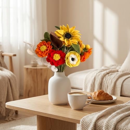 Glaciart One Wool Felt Flowers Set – Handcrafted Artificial Arrangement with Colorful Stems, Eco-Friendly Material, Essential Oil Ready, Reusable Decor, Washable Gift for Events or Home
