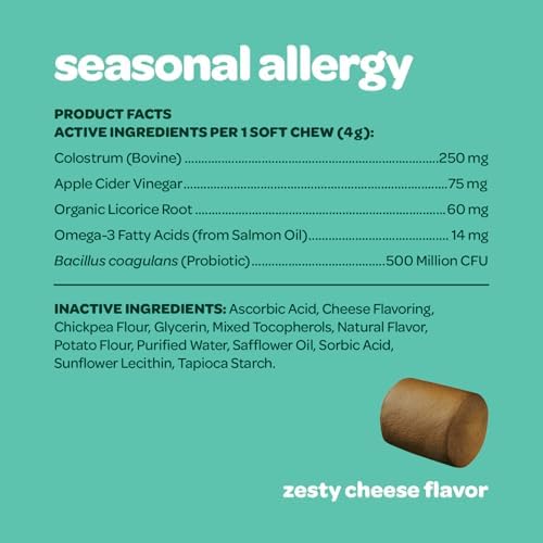 Dog Allergy Chews with Probiotics | Seasonal Allergy Chews for Dogs with Wild Alaskan Salmon Oil & Colostrum | Environmental Dog Allergy Support | NASC Certified & Made in the USA | 60 Chews