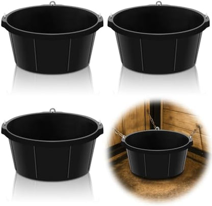 Maxdot 3 Pcs Corner Feed Pan Rubber Tub with Hanging Hooks 6.5 Gallon/26 Quart 90° Fit Coop Horse Feeder Trough 8.3 x 17.7 in Feed Pan for Poultry Goats Horses Dog Animal Livestock Feeding
