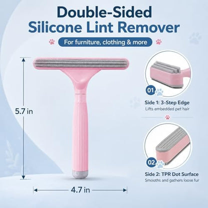 2 Pack Reusable Pet Hair Remover and Fabric Lint Scraper Set, Pink