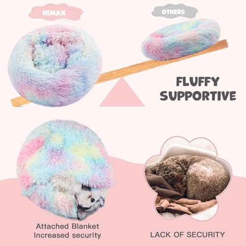 Himax 26in Covered Dog Bed with Blanket Attached Calming Burrow Light Grey