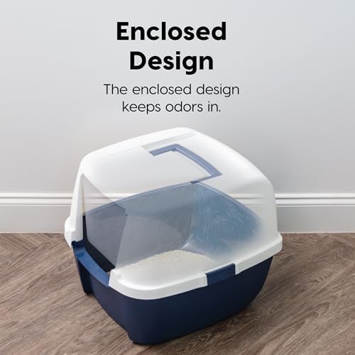 IRIS USA Large Front Door Cat Litter Box, Walk-in Entry, Navy