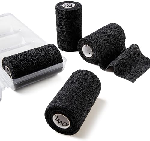 OVIK Health PowerFlex Equine – Extra Strong Self-Adhering Bandage Wrap – Wound Care, Compression & Support Bandage for Horses, Cows & Dogs – Black, 4 inch, 4 Rolls (Resealable Case)