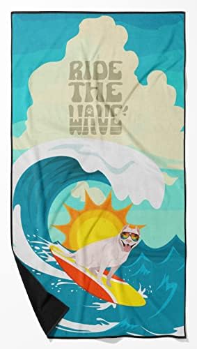 Caroline's Treasures MLM1184TWL3060 Surfer Dog White Pit Bull Terrier Premium Beach Towel Oversized Towel Beach Blanket, Pool, Beach Essentials, Yoga, Premium Bath Towel, Quick Dry Plush