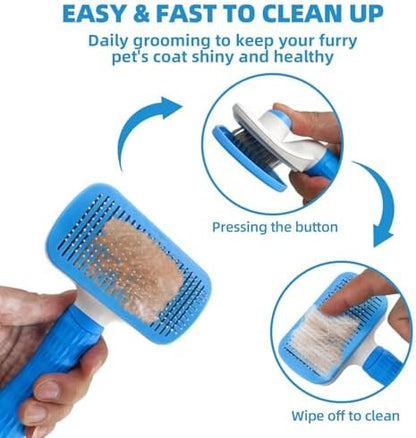 Dog Brush for Shedding,6 PCS in One Pet Slicker Hair Brush Kit Organizer Bag - Dog Cat Grooming Deshedding Undercoat Rake Brush Comb for All Small Large Dogs Cats Blue