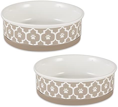Bone Dry Lattice Collection Pet Bowl & Canister, Large Set, 7.5x2.4 inches, Stone, 2 Piece
