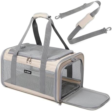 Airline Approved Pet Carrier for Cats and Small Dogs, Breathable and Collapsible Design, Portable Travel Bag for Bearded Dragon, Puppies Animal Hangbag, Rabbit Cage Cage (Khaki, Small)