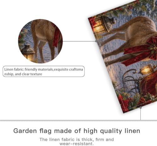 Christmas Reindeer House Flag 28x40 Inch Merry Holiday Deer Lighted Antlers Sleigh Gifts Lantern Snowy Forest Rustic Outdoor Yard Lawn Porch Double Sided Banner Welcome Decor