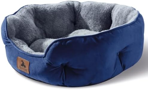 Asvin Medium Dog Bed for Medium Dogs, Large Cat Beds for Indoor Cats, Pet Bed for Puppy and Kitty, Extra Soft & Machine Washable with Anti-Slip & Water-Resistant Oxford Bottom, Blue, 25 inches