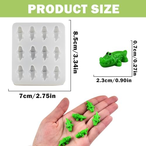 Cute Tiny Crocodile Resin Silicone Mold Micro Dollhouse Animal Epoxy Casting Mold for DIY Resin Art Fairy Garden Miniatures Landscape Crafts Decor(12-Cavity)