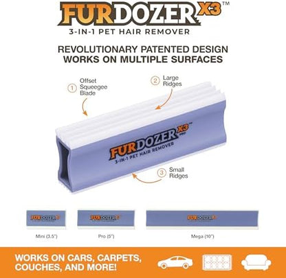 FurDozer Pet Hair Remover & Auto Detailing Tools - Cat & Dog Hair Remover for Carpets, Car Interiors, Couches, Bedding, & Pet Furniture (Purple, (2 Pack) - X3 PRO)
