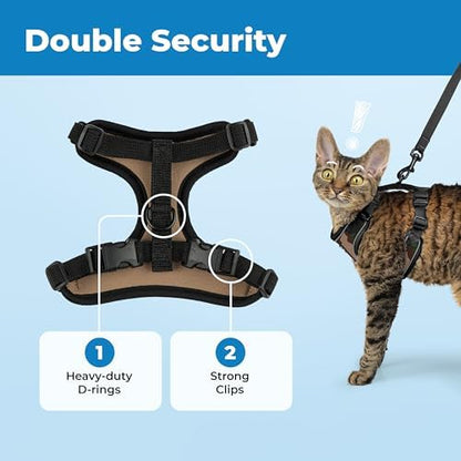 Voyager Escape-Proof Step-in Lock Cat Harness & 5ft Neoprene-Handle Leash Set All-Weather Mesh with Reflective Stitching for Small to Large Cats by Best Pet Supplies, Army (327), XS