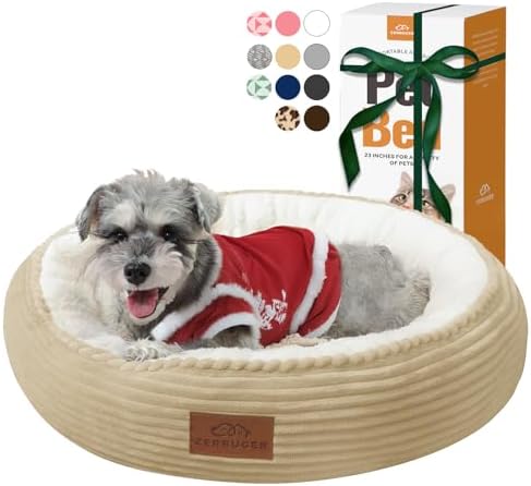 Zerbuger 23in Camel Round Dog Bed Sofa for Dogs Cats, Machine Washable