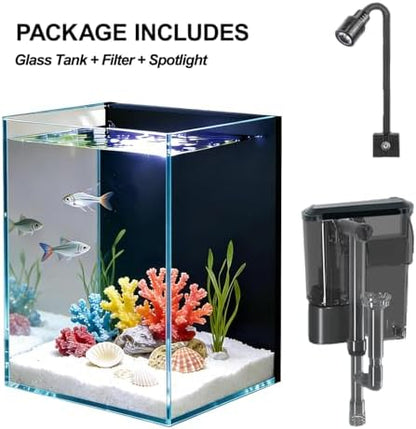 Betta Fish Tank kit,Small Nano Glass Fish Tank Start Kit with Filter,LED Light for Shrimp,Small Fish,Betta (1.5 Gallon)