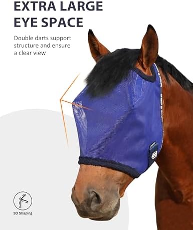Harrison Howard All Round Mesh Horse Fly Mask UV Protective with Fleece Padded Edging Deep Navy M