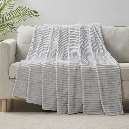 Nestl Light Grey Throw Blanket for Couch - Cozy Warm Fuzzy Blankets for Women, Set of 2 Small Fleece Throws for Girls - Silver, 50 x 60 Inches