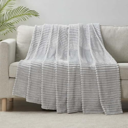 Nestl Light Grey Throw Blanket for Couch - Cozy Warm Fuzzy Blankets for Women, Set of 2 Small Fleece Throws for Girls - Silver, 50 x 60 Inches