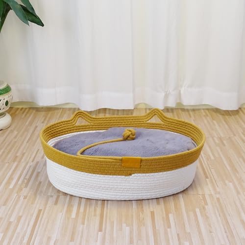 Cat Rope Basket, Handwoven Cat Beds with Plush Cushion