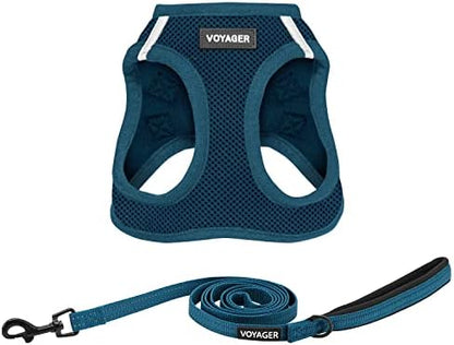 Best Pet Supplies Voyager Step-in Air All Weather Mesh Harness and Reflective Dog 5ft Leash Combo with Neoprene Handle, for Small, Medium and Large Breed Puppies - Blue, X-Lrage