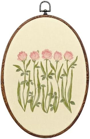 Pink & Green Rose Oval Framed Wall Art, Floral Botanical Canvas Art Wall Decor，Modern Southern Hanging Decor Painting Artwork for Home Office Kitchen Living Room Girls Room Decorations 8.3x12inch
