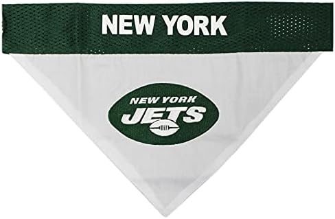 Pets First NFL DOG BANDANA - NEW YORK JETS REVERSIBLE PET BANDANA. 2 Sided Sports Bandana with a PREMIUM Embroidery TEAM LOGO, Small/Medium. - 2 Sizes & 32 NFL Teams available