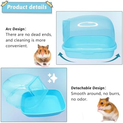 Hamiledyi Hamster Bathtub Dwarf Hamster Bathroom Sand Bath Container Chinchilla Sauna Room Plastic Sand Bath Box House for Gerbils Hedgehog Mice or Other Small Pets Animals(Blue,Large Size)