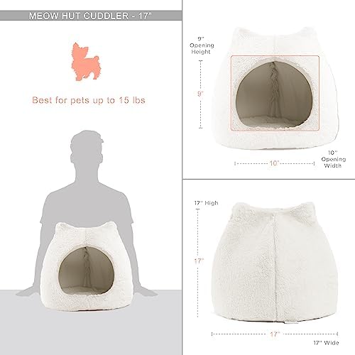 Best Friends by Sheri Meow Hut Fur Dome Pet Bed – Covered Cat Cave for Cats & Small Dogs up to 15 lbs, Faux Fur Hideaway with Water-Resistant Bottom, Machine Washable, Ivory