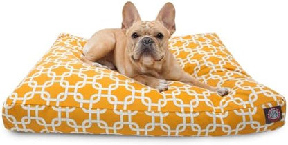 Majestic Pet Shredded Memory Foam Dog Bed Small with Removable Washable Cover – Rectangle Orthopedic Dog Bed–Durable Dog Crate Bed-Flat Dog Bed for Senior Dogs - (27x20) S - Links - Yellow