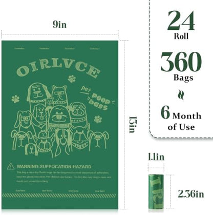 24 Rolls 360 Dog Poop Bags, Thick Dog Poo Bags for Walks (Green)