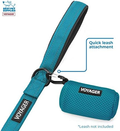 Best Pet Supplies Dog Poop Bag Holder Leash Attachment with Reusable Dispenser for Travel, Walking, Park, and Outdoor Use, Durable with Clip-On - Turquoise, Mesh Dispenser w/15 Bags