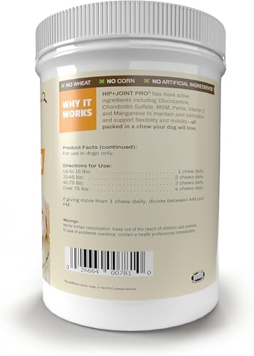 Pet Naturals Hip and Joint Pro Supplement with Glucosamine, Green-Lipped Mussel, and Chondroitin for Dogs, Duck Flavor, 130 Chews