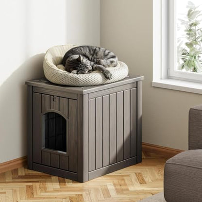Cat Litter Box Enclosure, Weatherproof Multi-Use Resin Hidden Litter Cabinet, Indoor Outdoor Anti-Scratch Pet Litter Box Furniture, Tool-Free Assembly & Easy Clean, Gray
