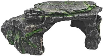 Reptile Hideouts,Resin Reptile Cave Habitat for Leopard Geckos, Lizards, Turtles, Snakes and Amphibians. (Upgrade Turtle Platform, Large)