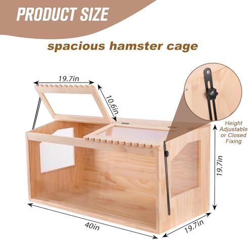 Wooden Hamster Cage,40"x20"Large Hamster Cage,2 Washable Liners & 2 Adjustable Ventilation Window. Small Animal Cage for Dwarf Syrian Hamsters Degus Mice & Other Small Pets.