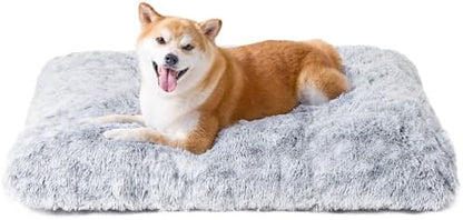 EHEYCIGA Fluffy Dog Crate Bed for Large Dogs, Plush Faux Fur Pad, Grey