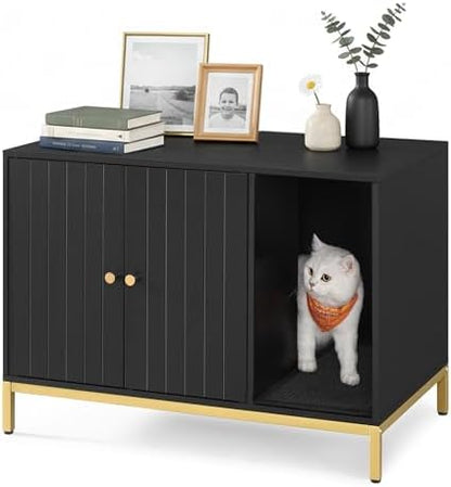 Feandrea Cat Litter Box Enclosure, with Scratching Mat, Tall Legs